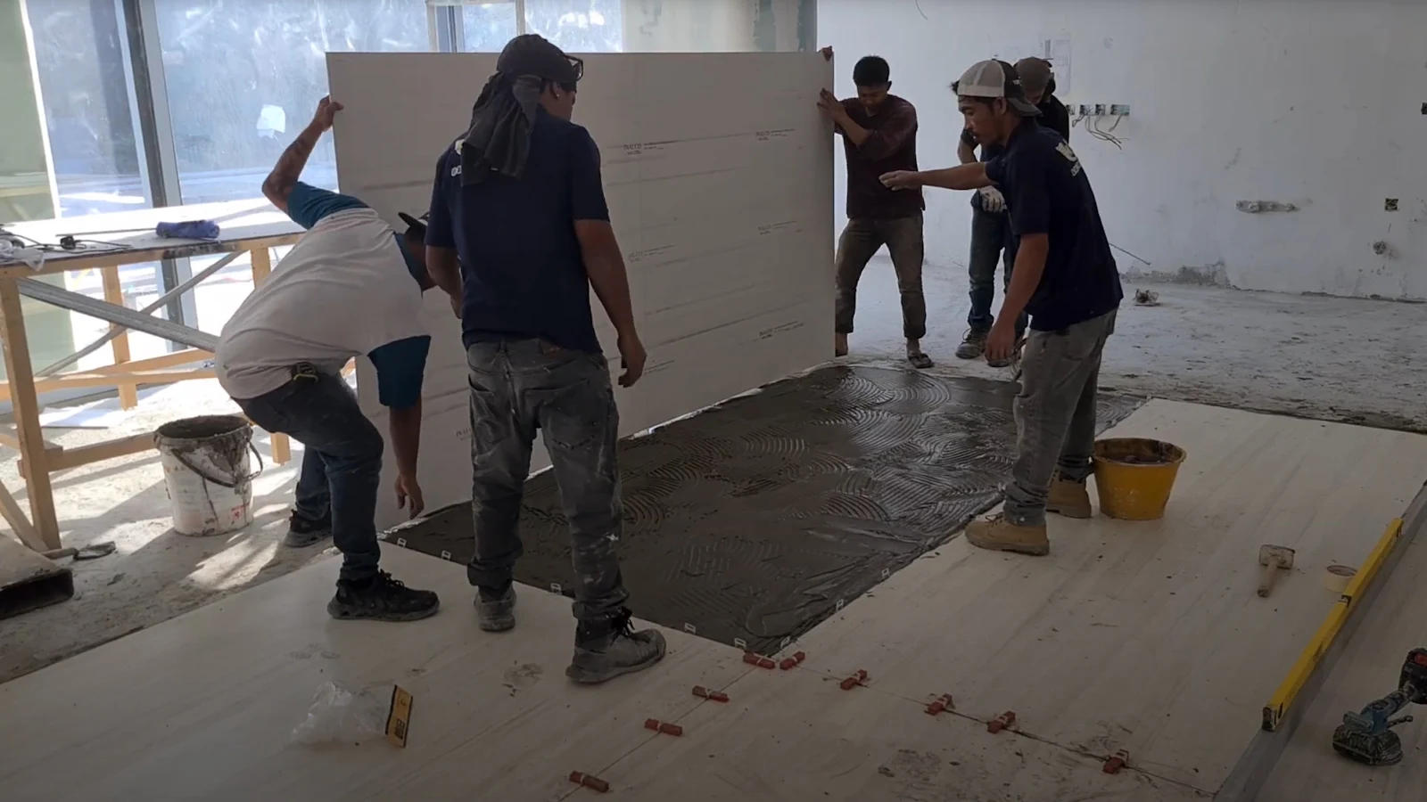 Large-format porcelain flooring